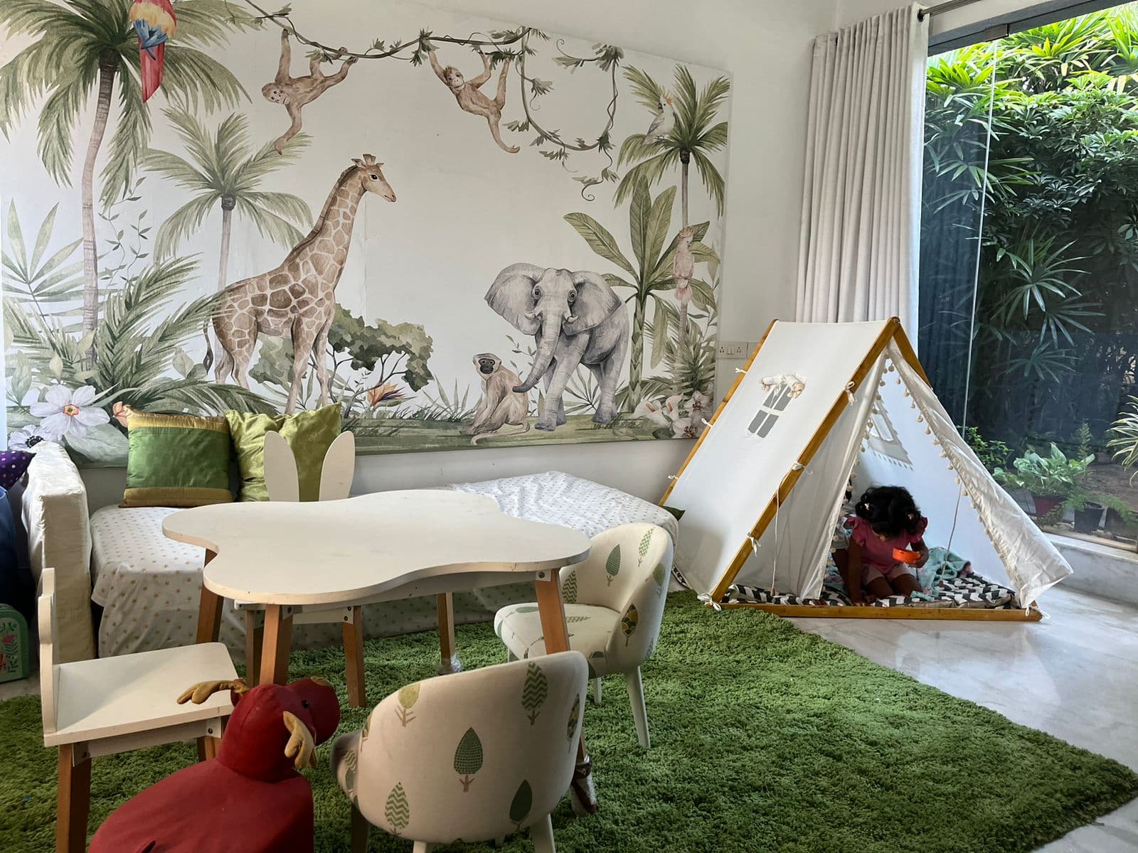 A-Shape kids tent set up in a modern kids room