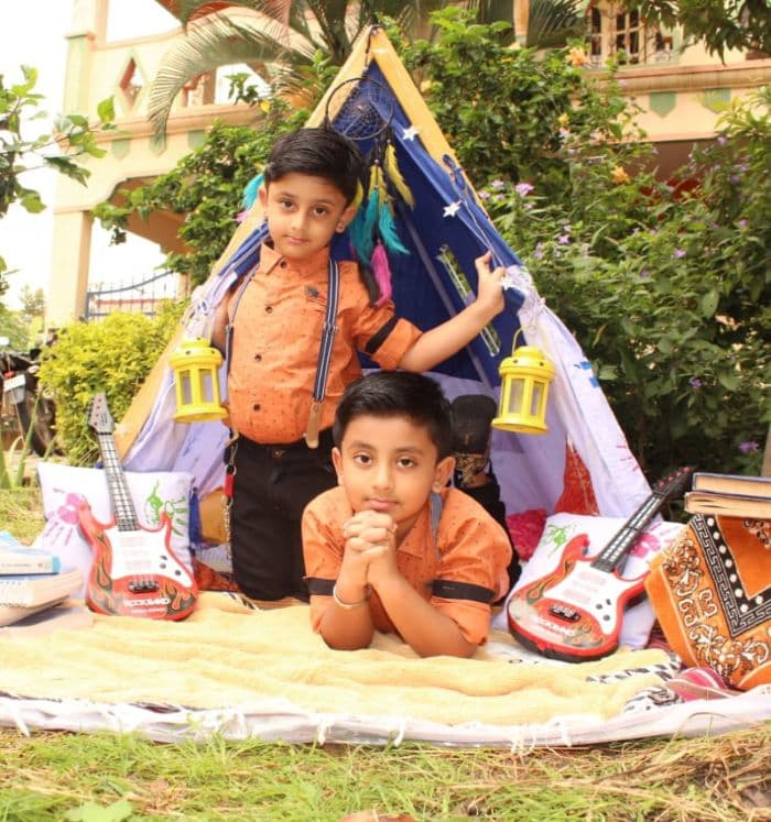 boys enjoying their A-Frame kids tent