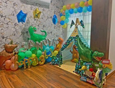 Dinosaur teepee tent Birthday party set up