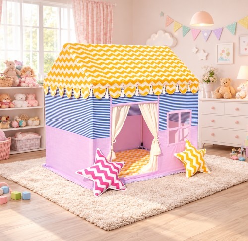 dream house tent set up in kids room